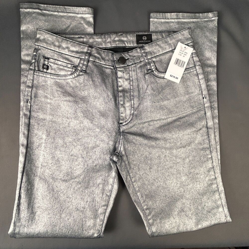 Adriano Goldschmied AG Mari High Rise Straight  Silver Coated Jeans Sz 26 NWT